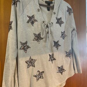 Comfortable, stylish star bejeweled hooded long sleeve shirt. By I•N•C.  Sz M.